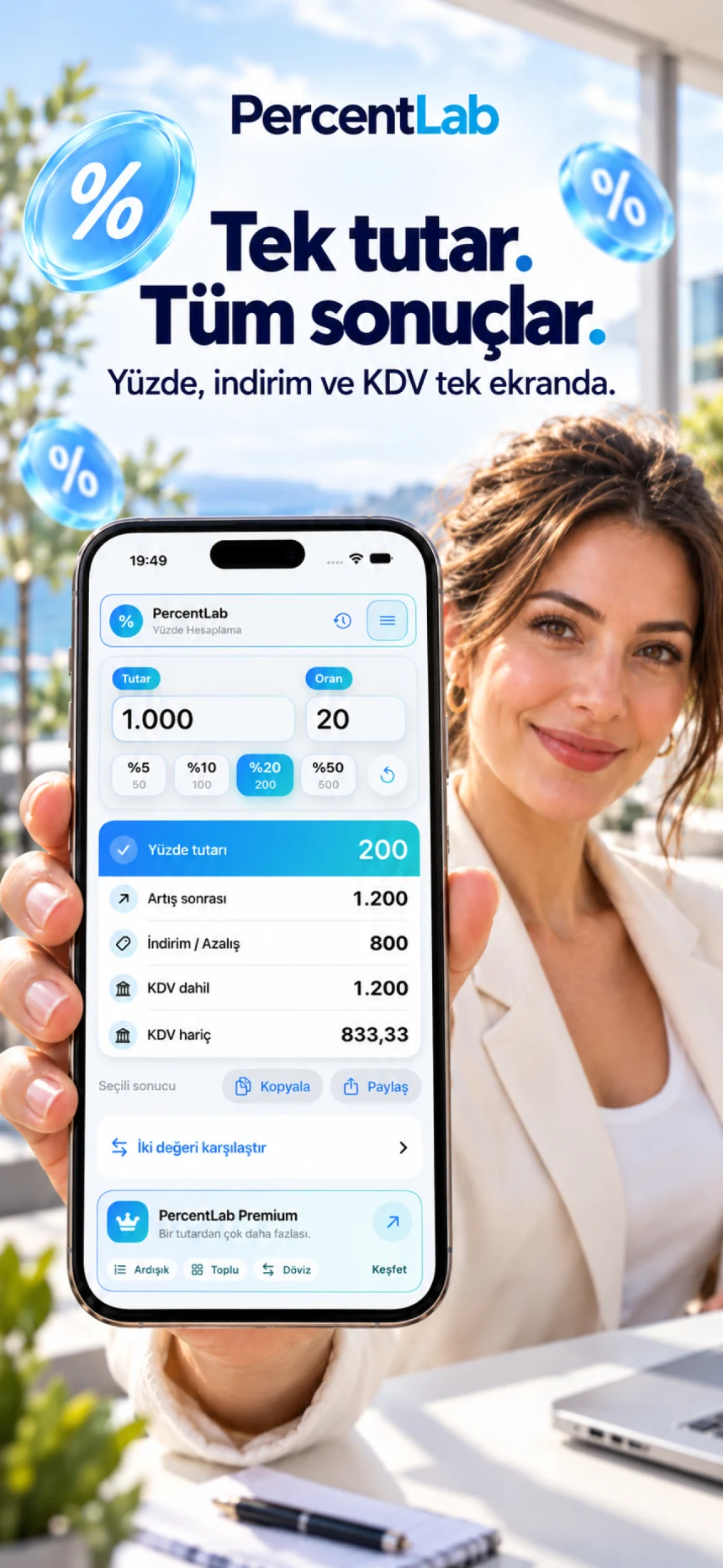 PercentLab: 1.000 TL için yüzde, indirim ve KDV sonuçları tek ekranda